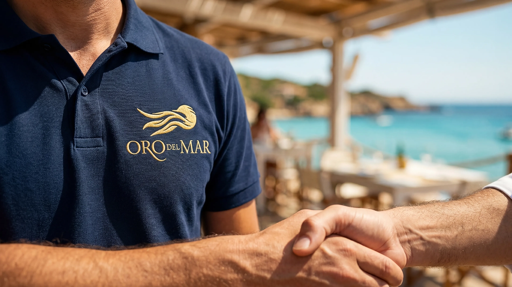 Operatore con polo Oro del Mar durante incontro professionale